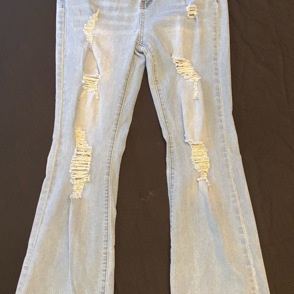 SHEIN Light Blue Distressed Flare Jeans